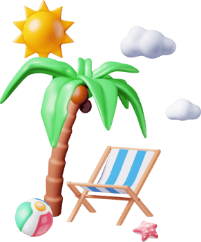 3D Deck Chair, Swim Ball, Starfish and Palm Tree. png
