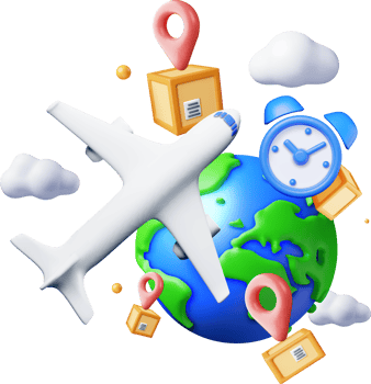 3D Delivery Airplane, Globe and Cardboard Boxes png