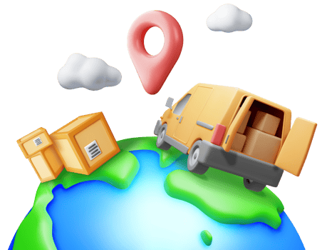 3D Delivery Van and Cardboard Boxes png