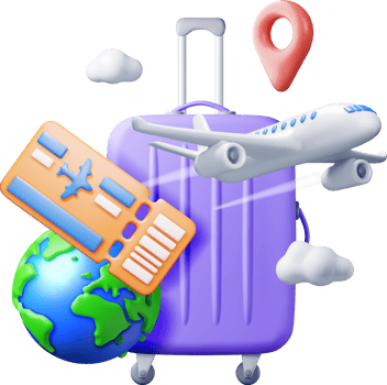 3d Airline Ticket, Travel Bag, Globe and Airplane png