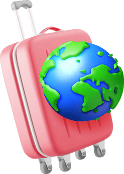 3d red suitcase with blue globe on top png