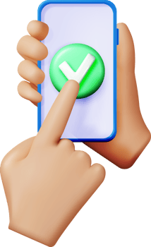 3D hand holding smartphone with green check mark png
