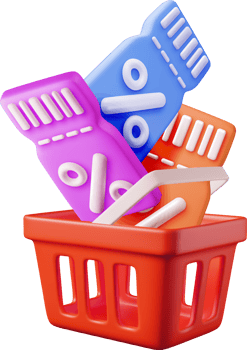 3d shopping cart and coupon with percentage symbol png