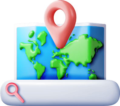 3D location folded paper map, search bar and pin png