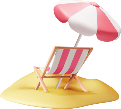3D Wooden Chaise Lounge with Umbrella png