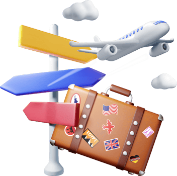 3d vintage travel bag, airplane and pointer. png