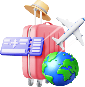 3d Airline Ticket, Travel Bag, Globe and Airplane png