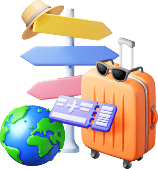 3d Airline Ticket, Travel Bag, Globe and Pointer png