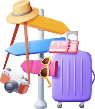 3d Airline Ticket, Travel Bag, Camera and Pointer png