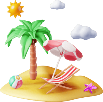 3D Deck Chair, Swim Ball, Starfish and Palm Tree. png
