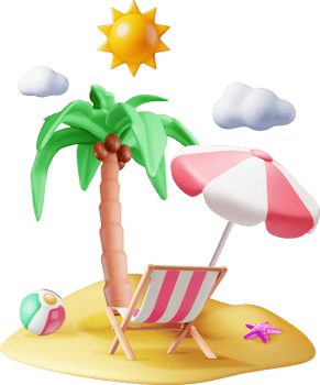 3D Deck Chair, Swim Ball, Starfish and Palm Tree. png