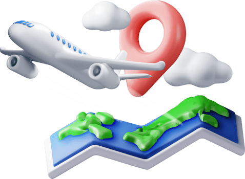 3D airplane in clouds and paper map png