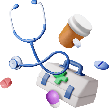 3d first aid kit with stethoscope, pill container png