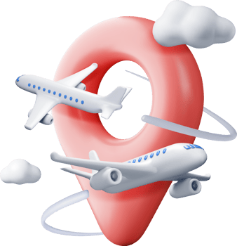3D airplane in clouds and location pin png