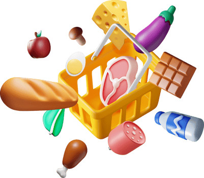 3D Shopping Plastic Basket with Fresh Products png