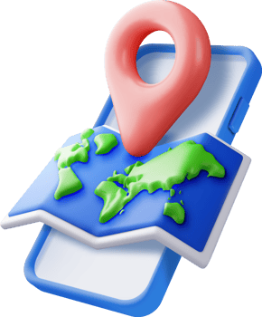 3D location world map and pin in smartphone png