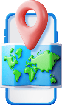 3D location world map and pin in smartphone png