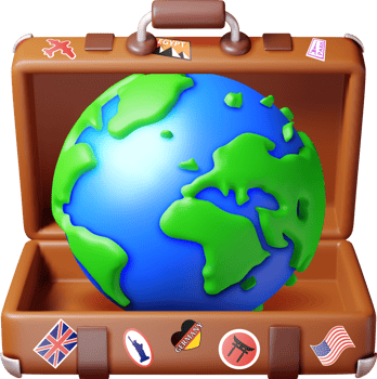 3d vintage suitcase with blue globe inside png