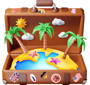 3d vintage suitcase with tropical island inside png