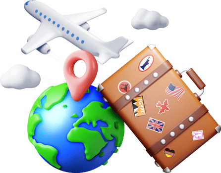 3d vintage travel bag, globe and airplane png