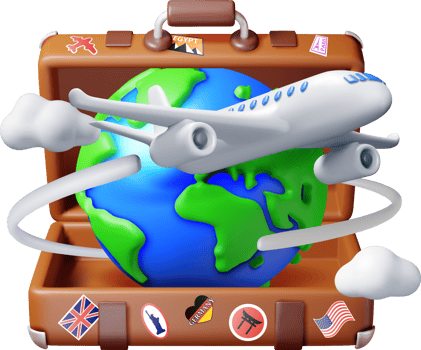 3d vintage travel bag, globe and airplane png