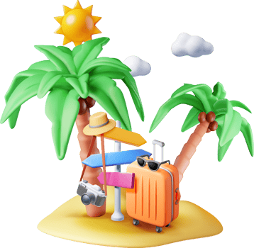 3d Island with Travel Bag, Palm Tree and Pointer png