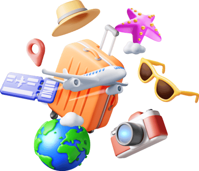 3d airline ticket, travel bag, globe and airplane. png