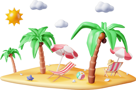 3D Deck Chair, Swim Ball, Starfish and Palm Tree. png