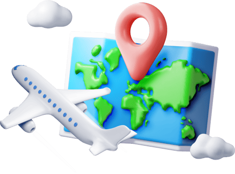 3D airplane in clouds and paper map png