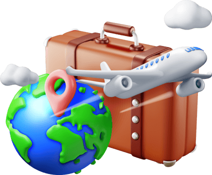3d vintage travel bag, globe and airplane png