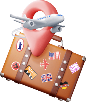 3d vintage travel bag with stickers and airplane. png