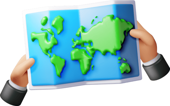 3D cartoon folded world map in hand png