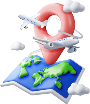 3D airplane in clouds and paper map png