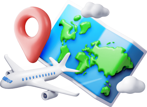 3D airplane in clouds and paper map png