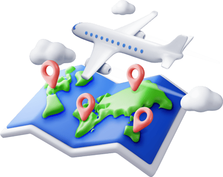 3D airplane in clouds and paper map png