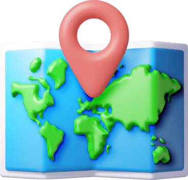 3D cartoon folded world map with location pin png