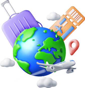 3d Airline Ticket, Travel Bag, Globe and Airplane png