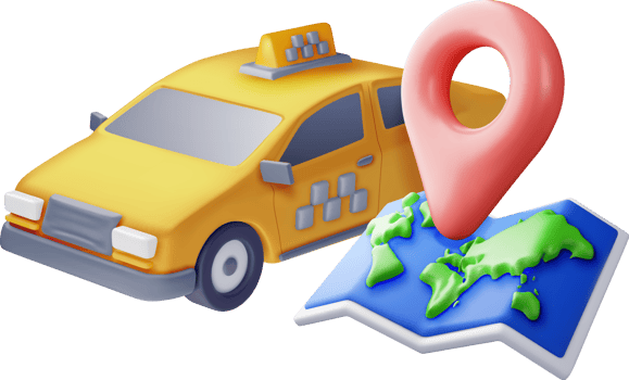 3D taxi car sedan and paper map png