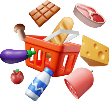 3D Shopping Plastic Basket with Fresh Products png
