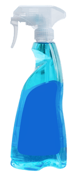 Mock up spray bottle with blue glass cleaner inside png