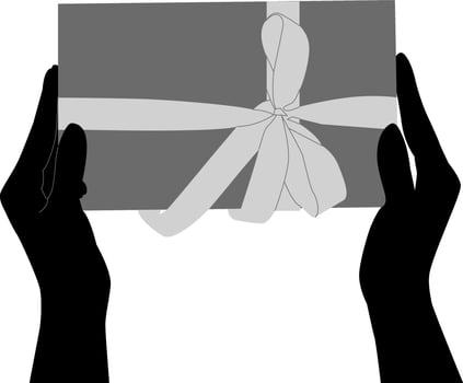 Silhouette hand holding gift box vector