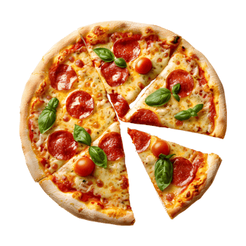 Freshly Baked Pizza with a Cut Slice, Delicious Italian Cuisine, Isolated on Transparent Background. png