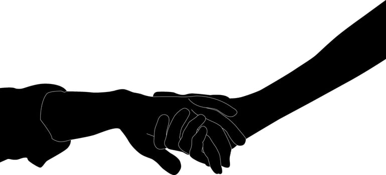 Silhouette couple hand holding vector