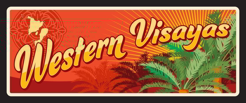 Western Visayas, Philippines vintage travel plate vector