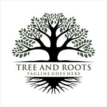 abstract tree with roots logo design template vector