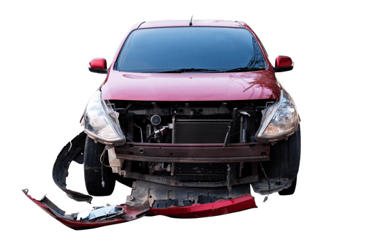 Car crash,Front view of red car get damaged by accident on the road. damaged cars after collision. Isolated on transparent background, car crash broken, Bumper, File png