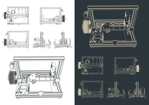 3D printer blueprints vector