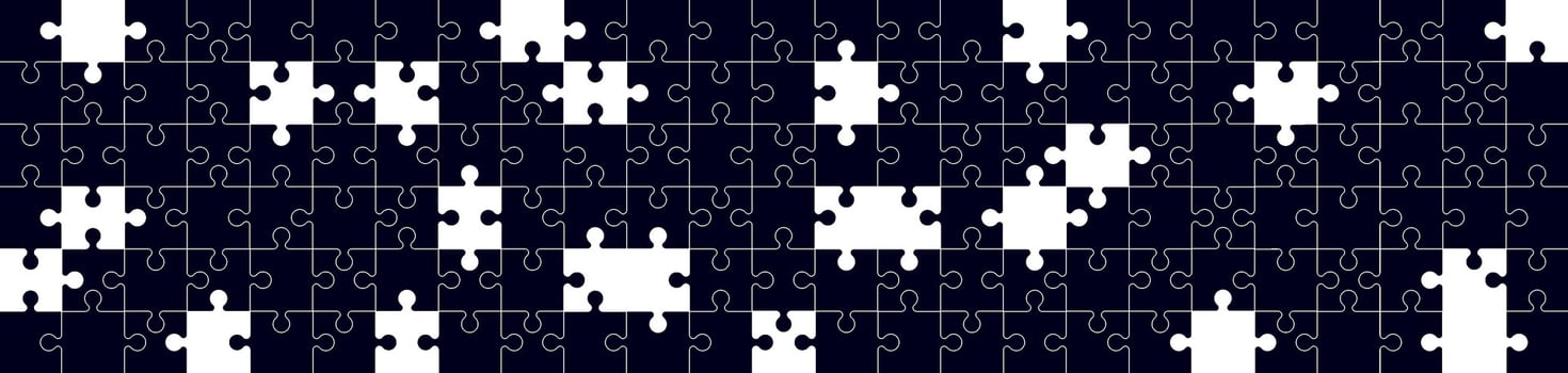 Jigsaw puzzle template with pieces arranged in a grid pattern framed. Flat illustration isolated on white background. vector