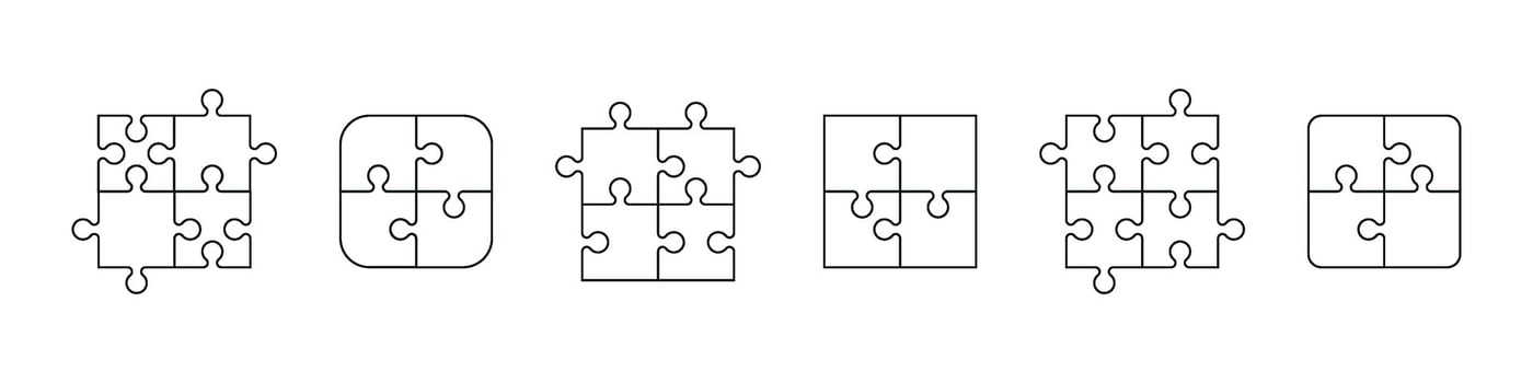 Jigsaw puzzle template with blank pieces grid pattern. Flat illustration isolated on white background. vector
