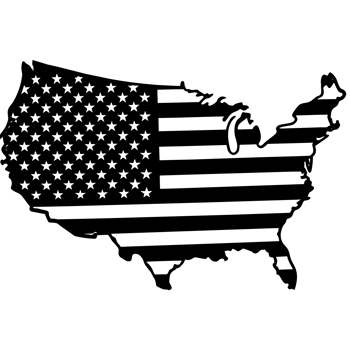 black outline graphic of the united states with usa flag elements png